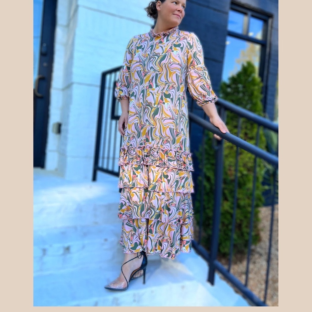 Chic Multicolor Long Sleeve Maxi Dress
